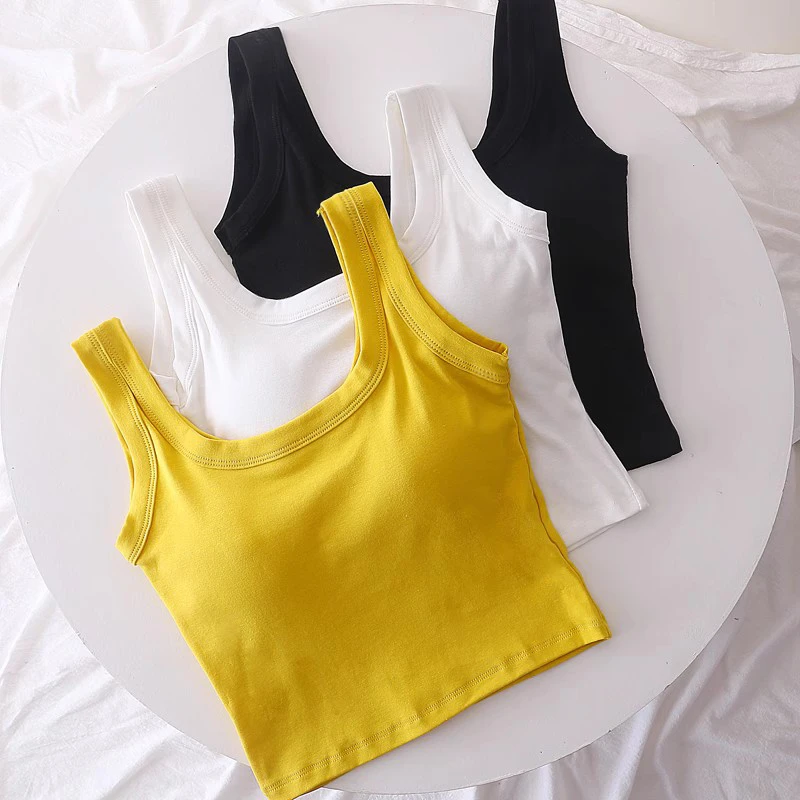 白色吊带背心女内搭美背打底无袖上衣短款带胸运动外穿夏季紧身
