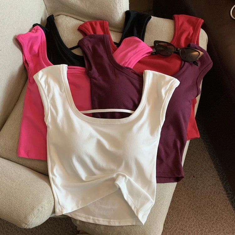 美式纯欲甜辣妹短款露背带胸垫背心上衣