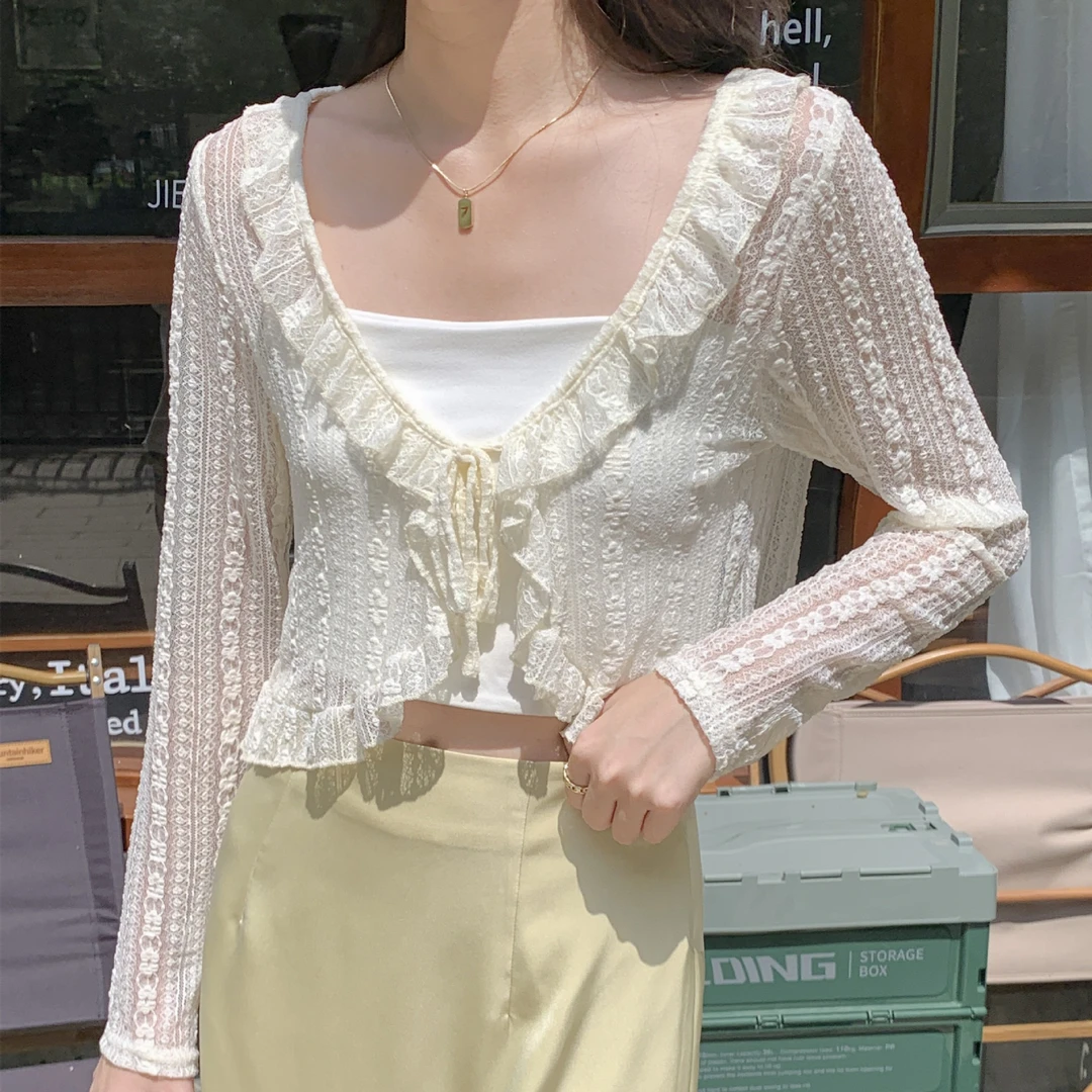 小坎肩外搭开衫薄款短款外套冰丝防晒衣女夏季配吊带裙子蕾丝披肩