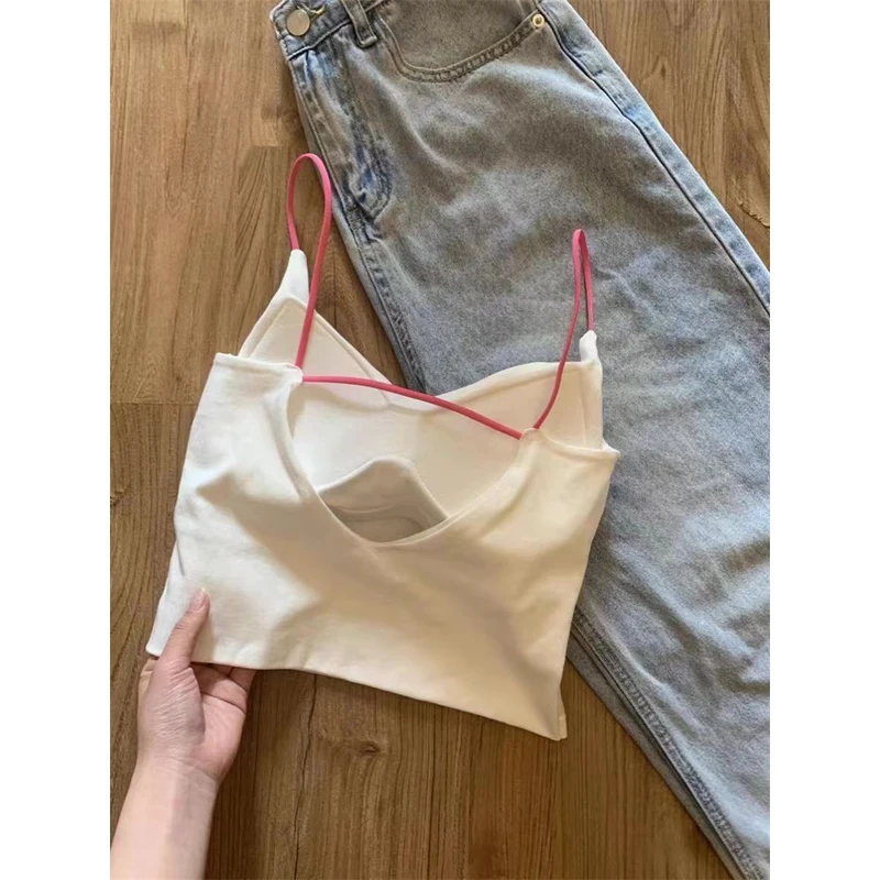 夏季美背吊带带胸垫吊带背心女夏季内搭外穿纯欲辣妹短款打底上衣