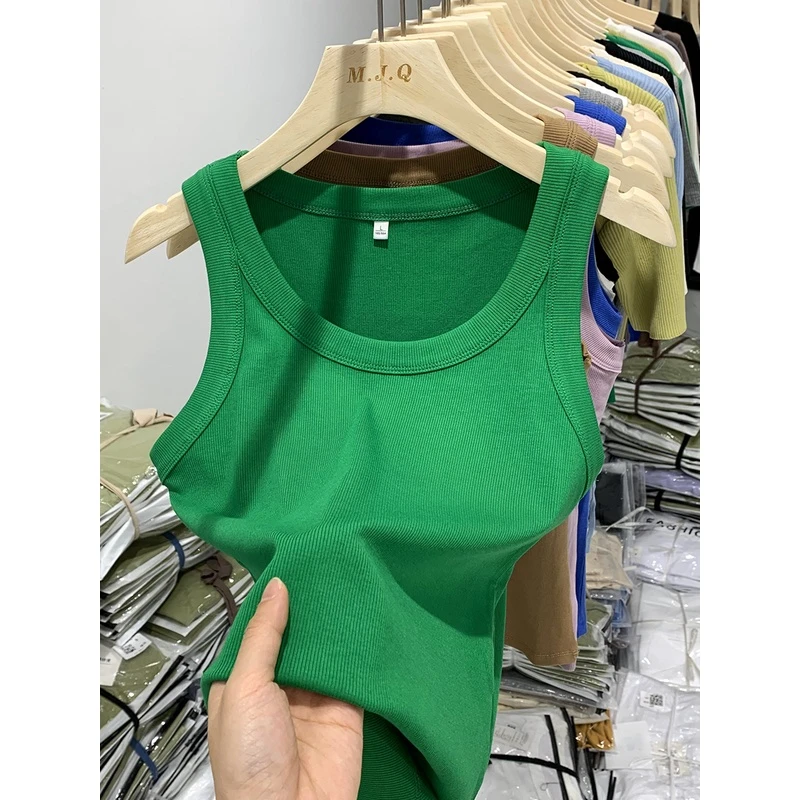 高级感优可丝螺纹吊带背心女内搭打底衫女彩色运动春夏季短袖上衣