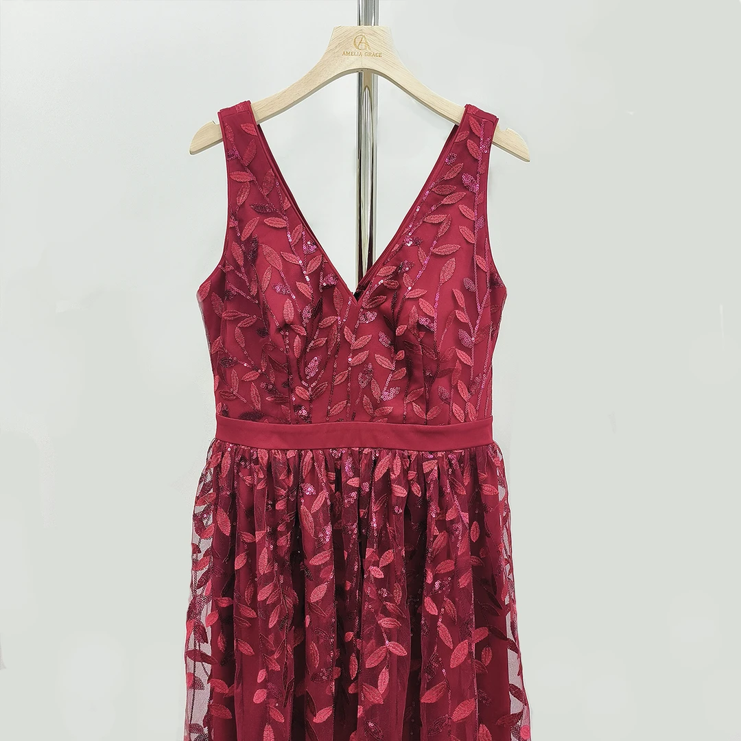 【私人定制】【限量10件】英式礼裙A&G定制款暗红金叶子立体刺绣珠片