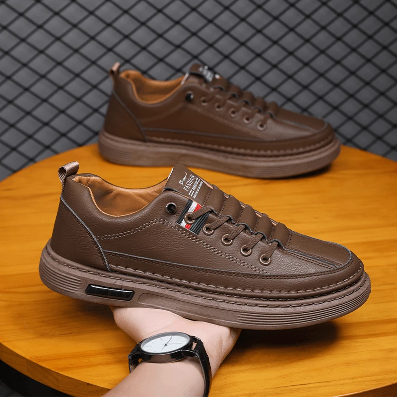 【防滑耐磨】2024新款男士时尚休闲鞋舒适透气皮鞋潮牌男鞋-W