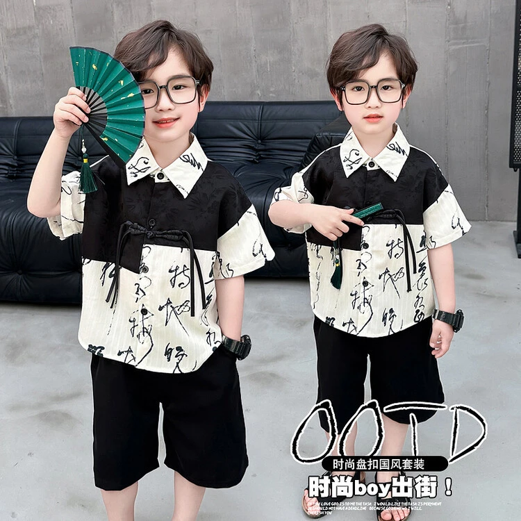 儿童套装男童洋气时尚出街儿童套装男童洋气时尚夏装帅气短袖套装