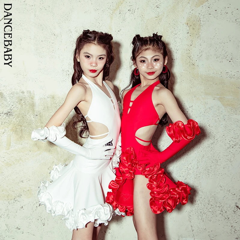 Dancebaby拉丁舞新款比赛服赛服秋冬季演服大摆比赛花服DAS682