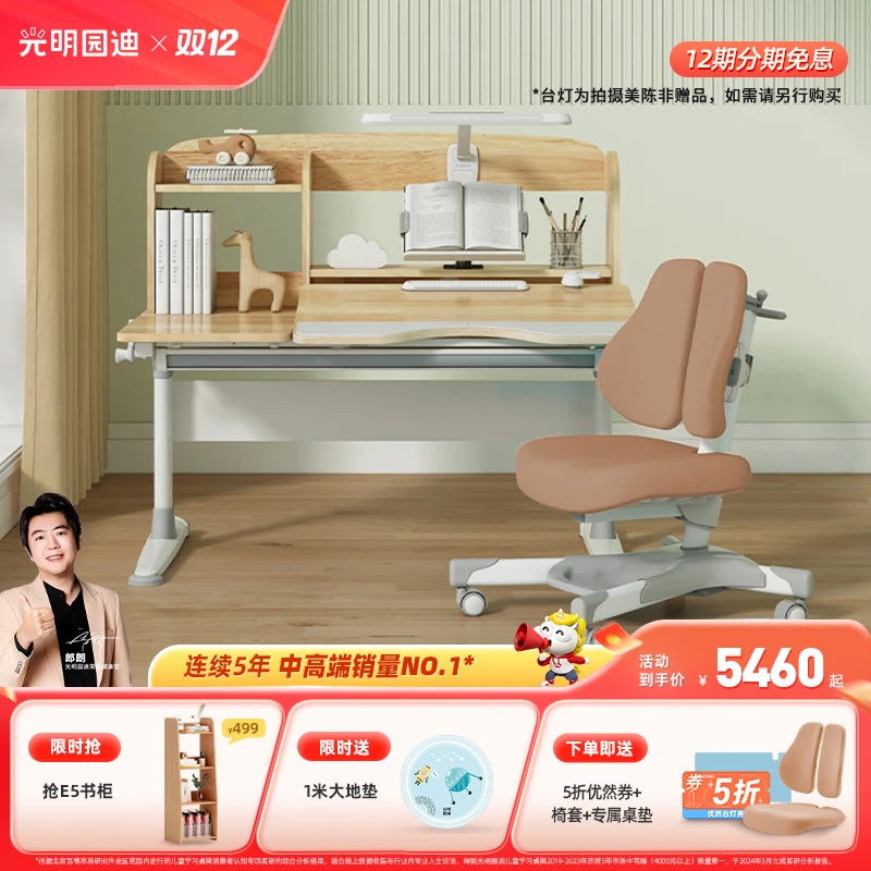 「G6实木」儿童写字桌椅家用实木书桌椅护眼护脊学习桌椅套装升降