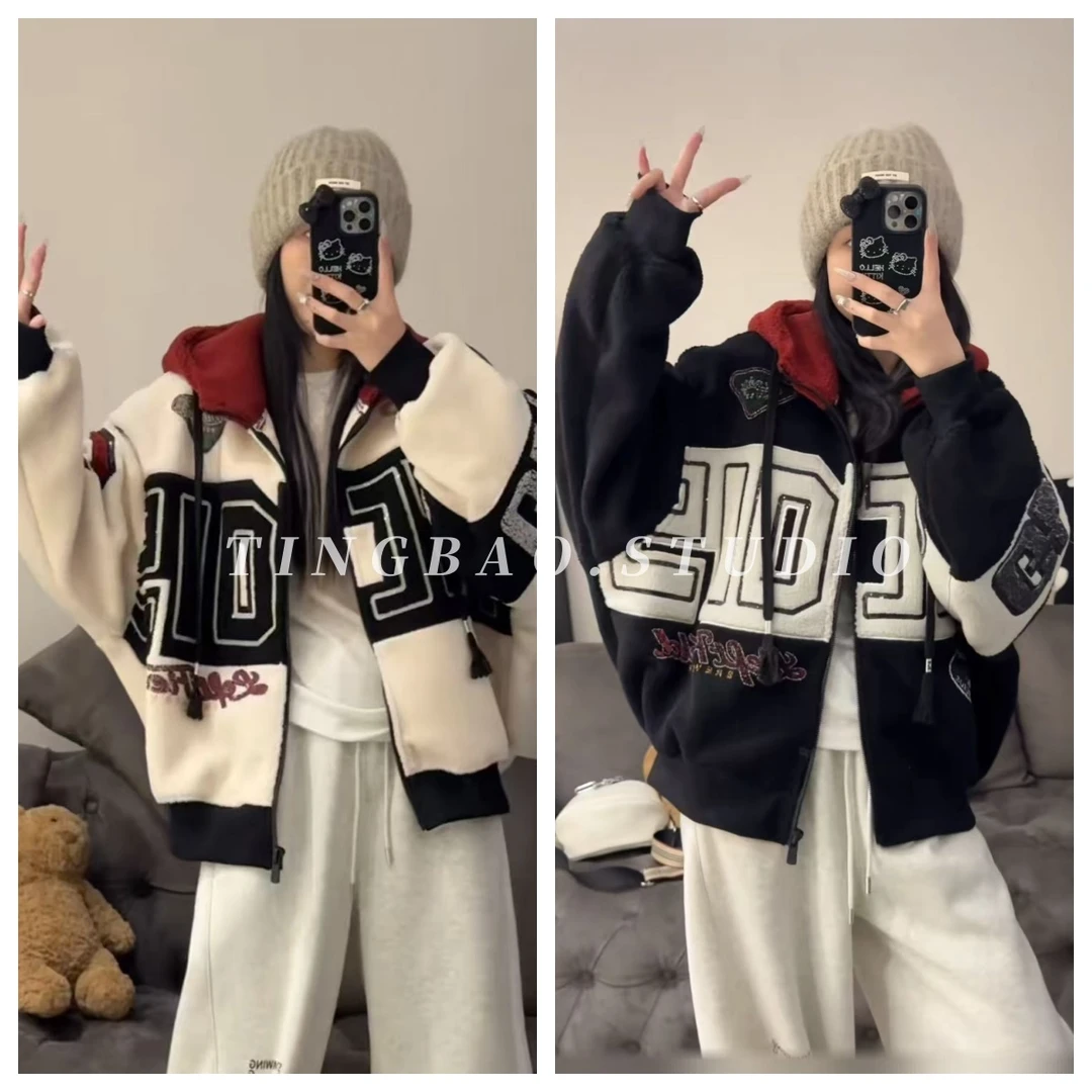 【潮牌字母】加绒款~欧货潮ins风加厚保暖软糯字母连帽外套37763