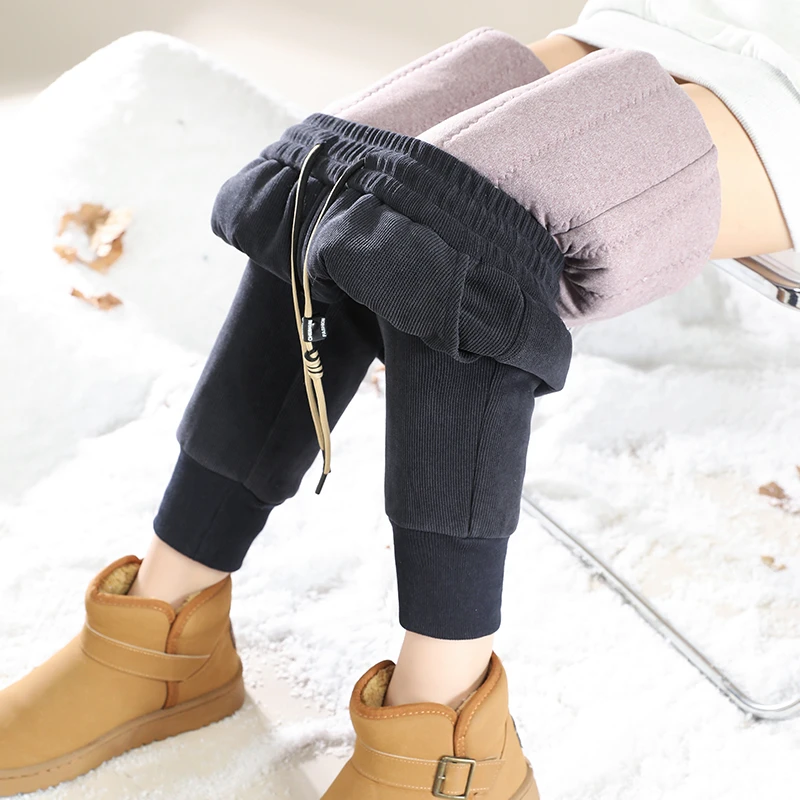 冬装新款加绒加厚保暖蚕 丝棉裤女大码休闲卫裤超厚小脚哈伦裤