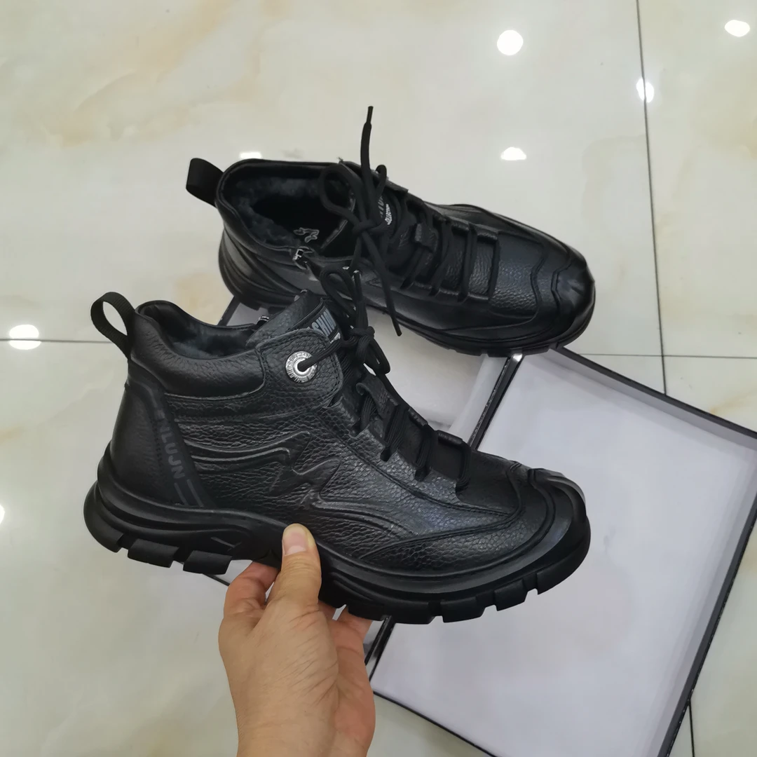 858-1男士牛皮厚底防滑保暖大棉鞋