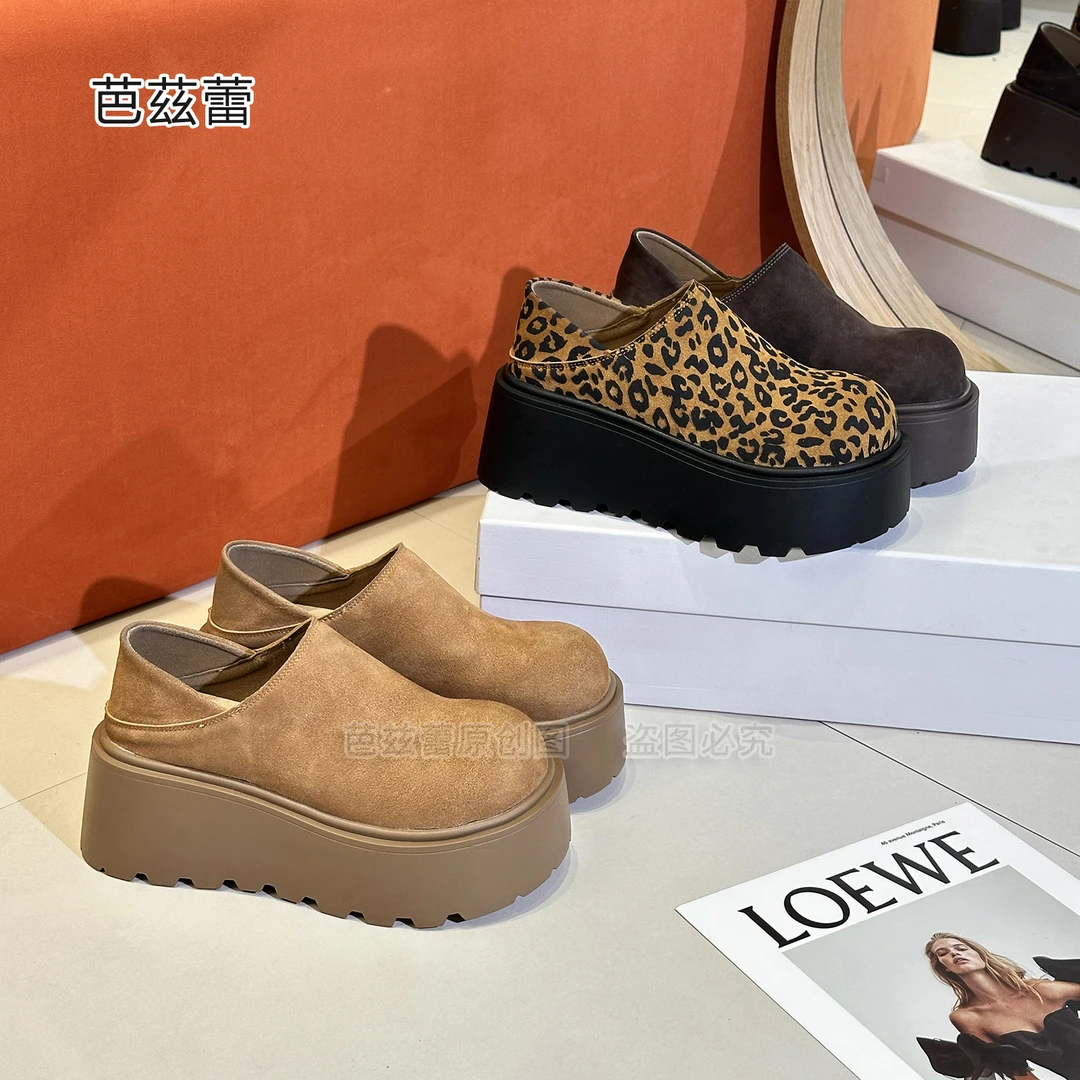 【雅丹】真皮一脚蹬博肯鞋女2025秋冬新款勃肯网红潮流厚底单鞋