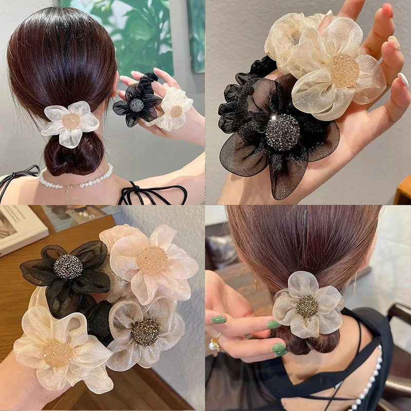 非金属头饰布艺发饰网纱太阳花多大肠发绳头绳高马尾不塌蓬松皮筋