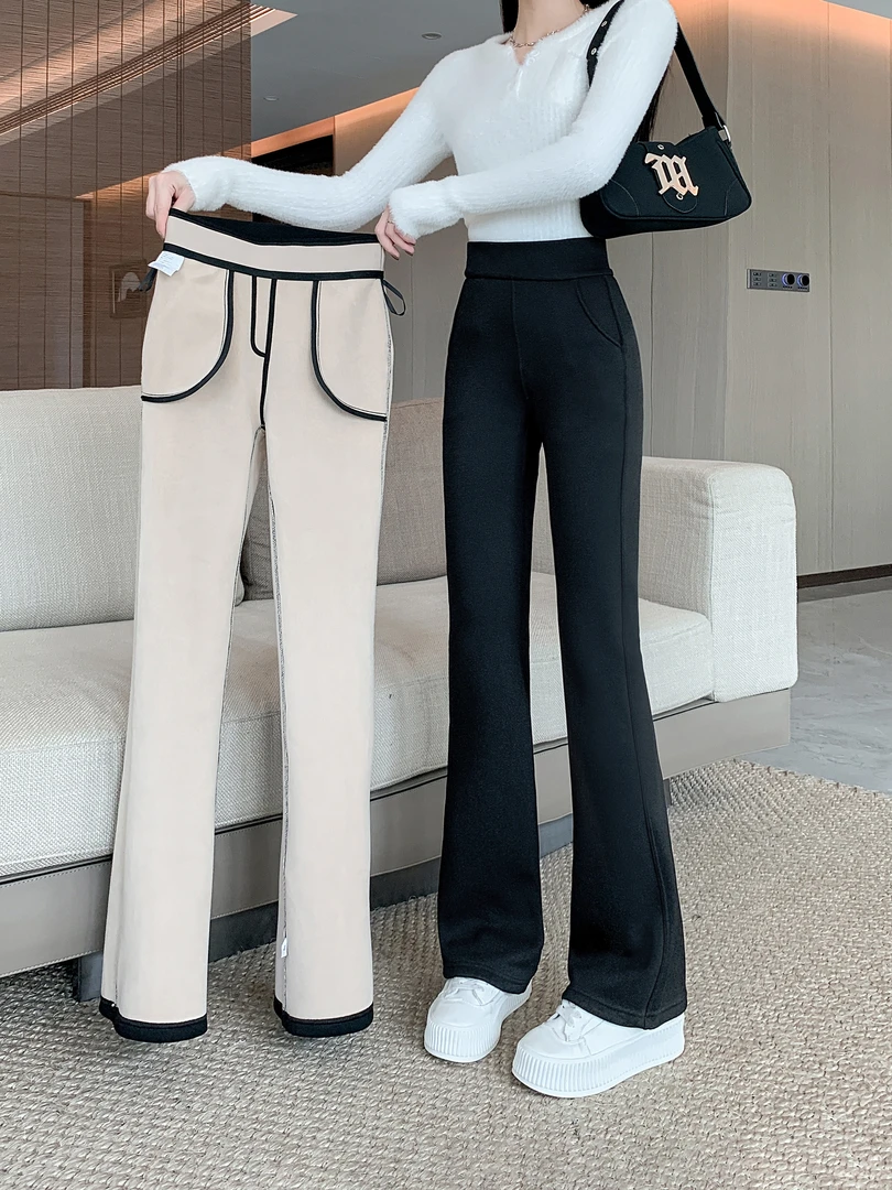 加厚冬款外穿显瘦口袋喇叭裤微喇裤