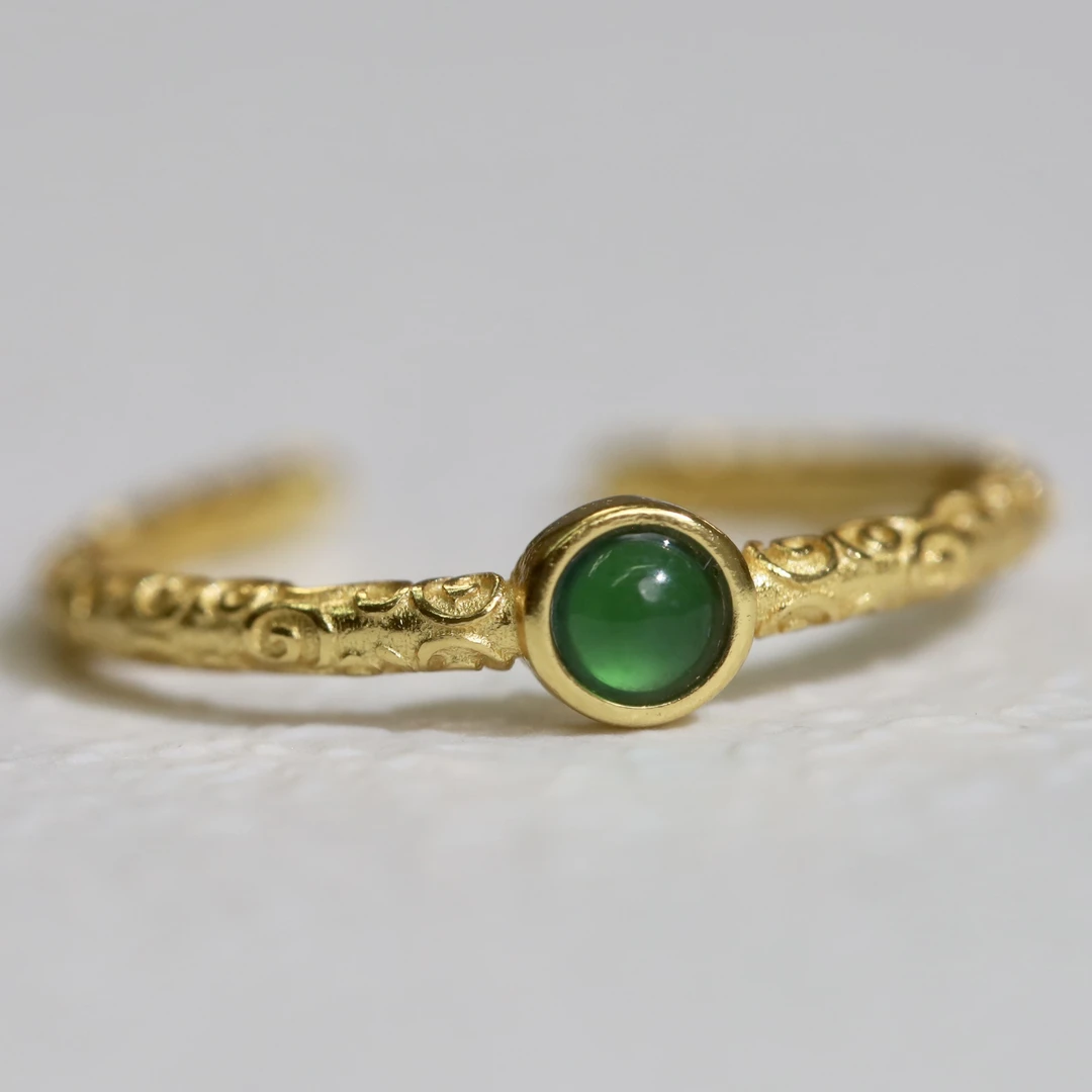 925银翡翠戒指高级感气质云纹百搭绿色清新复古国风精美