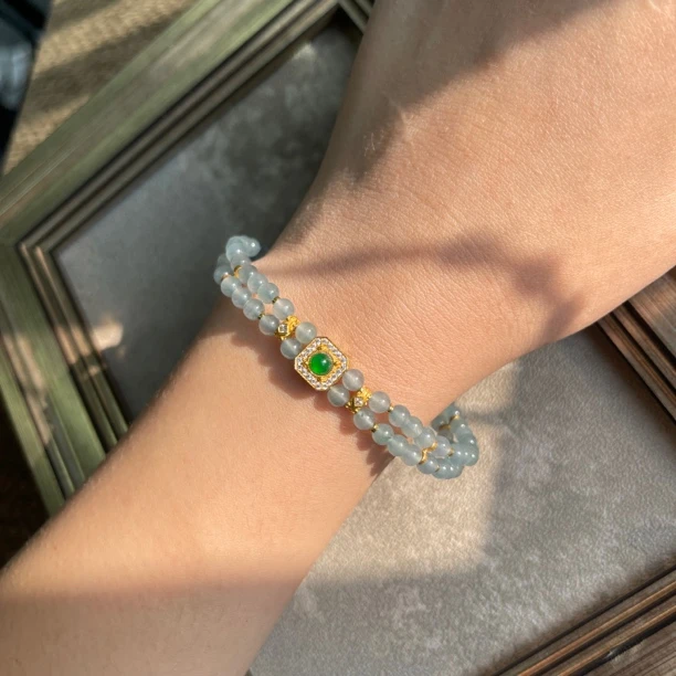 天然A货翡翠手链 珠珠气质百搭18+2.5cm 小众清新优雅送礼礼物