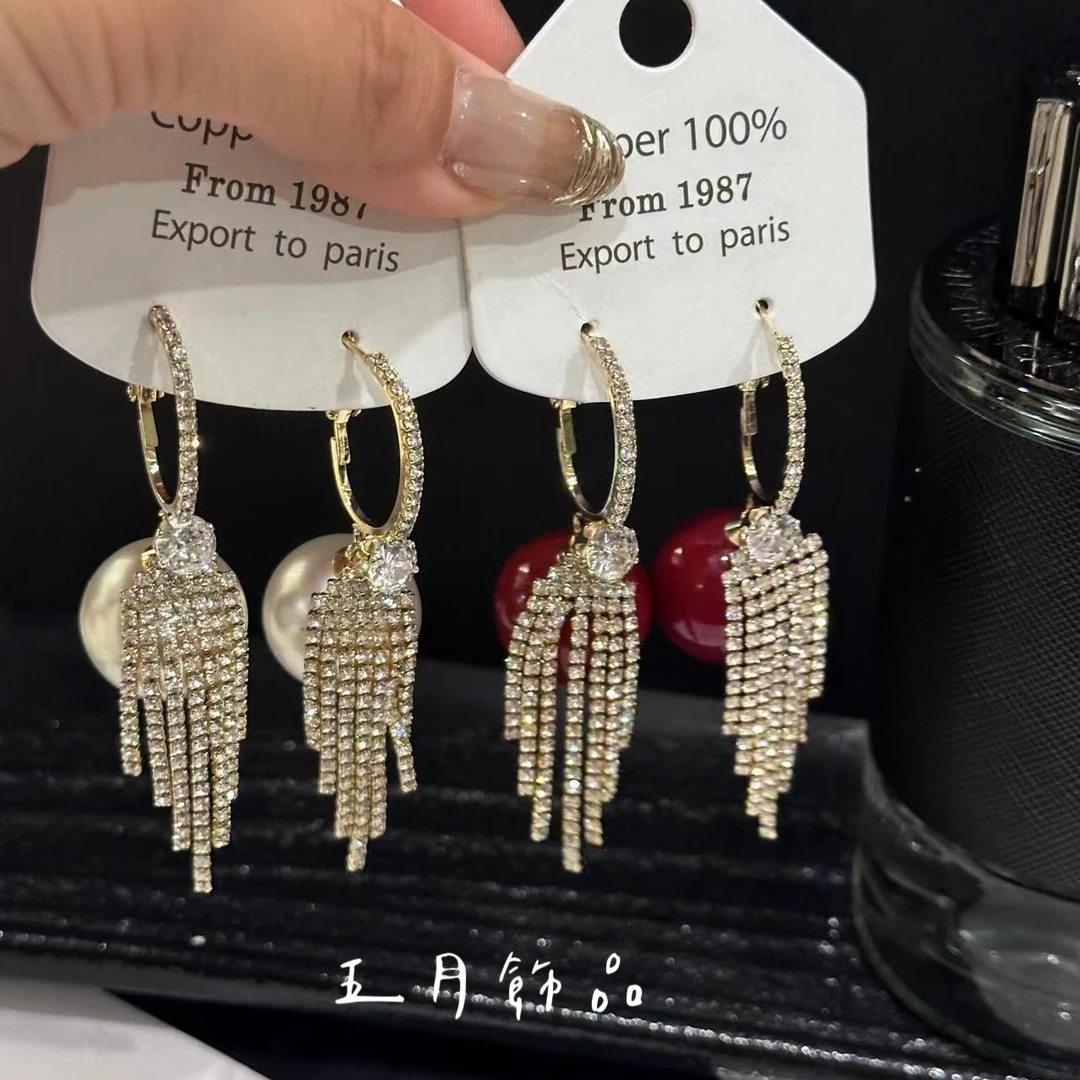 铜合金仿珍珠耳饰 新款高级感流苏气质时尚个性耳环