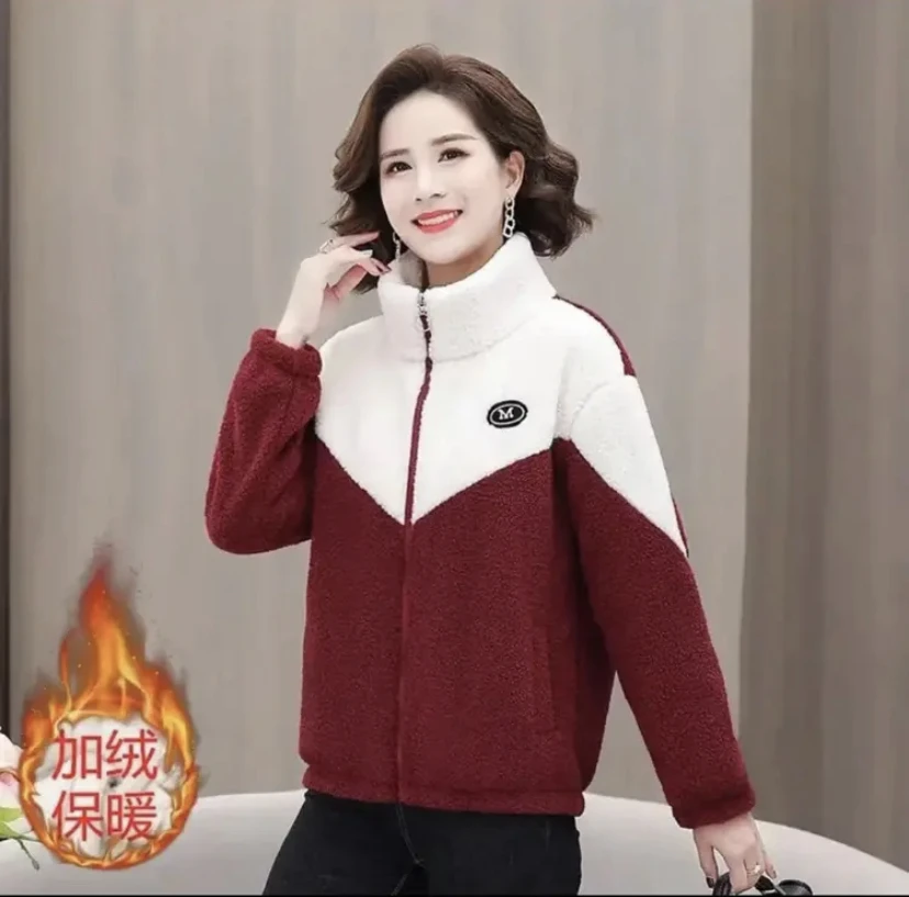 妈妈装棉衣冬季新款颗粒绒外套时尚洋气加绒加厚保暖中年女装740