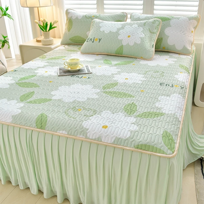 乳胶冰丝凉席三件套夏季裸睡折叠软席可水洗防滑单人两件套床裙款