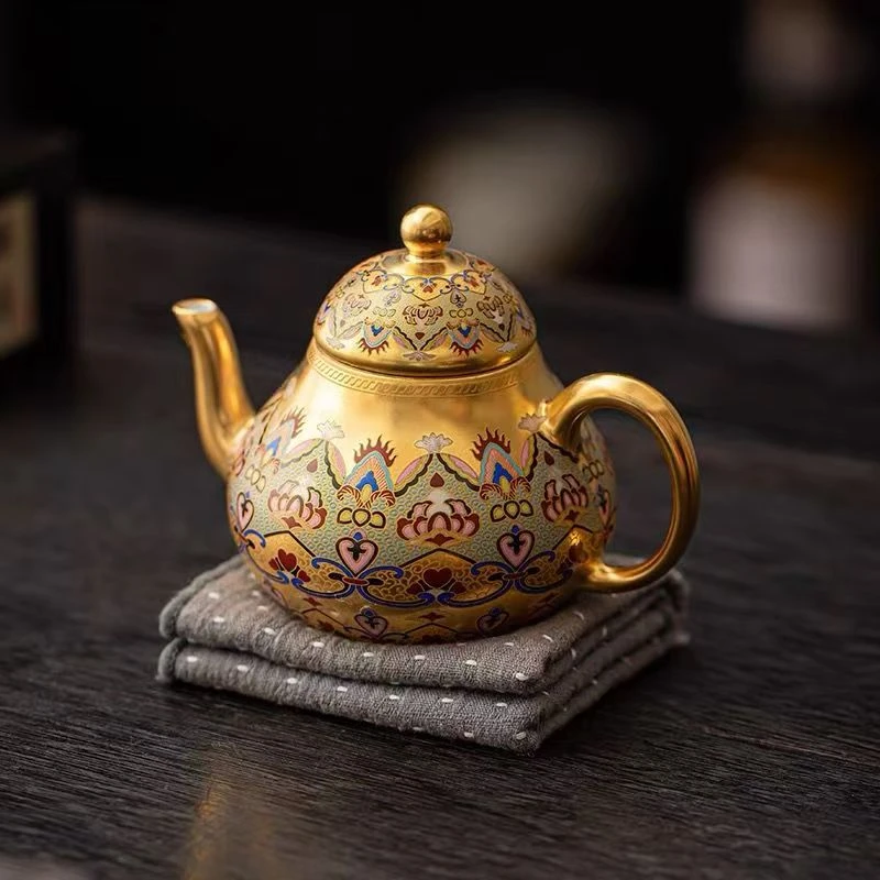 敦煌壁画鎏金陶瓷茶壶家用小壶功夫茶具周鸿杰大师手作酒壶中式