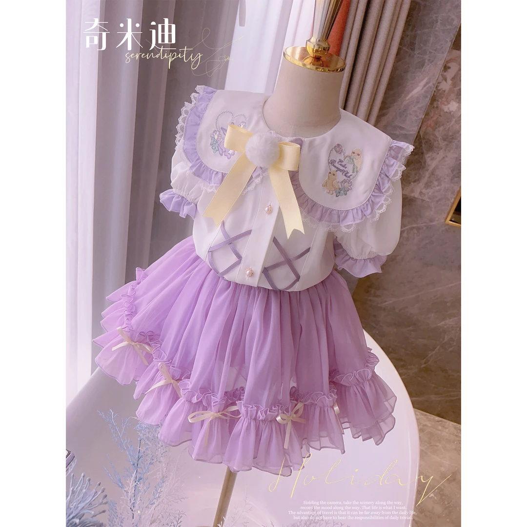 现货【紫风铃】奇米迪童装女童套装衬衫+半身裙2023夏儿童21303