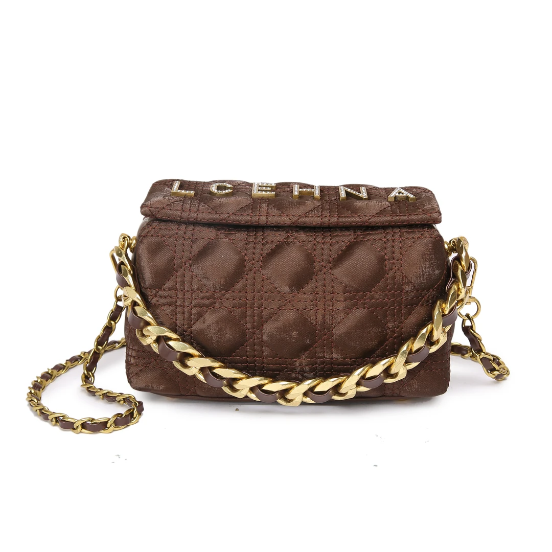 JANITINO/佳妮蒂诺新款轻奢风百搭小众盒子包2735丝绒棕