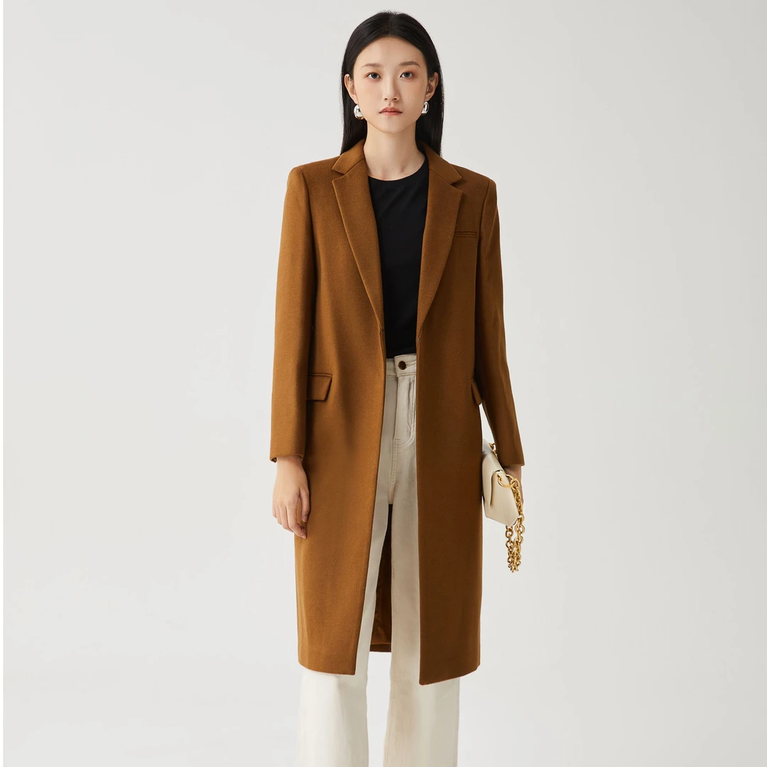 AM25年秋冬新款羊毛大衣咖色气质中长款毛呢羊绒休闲DD3310190