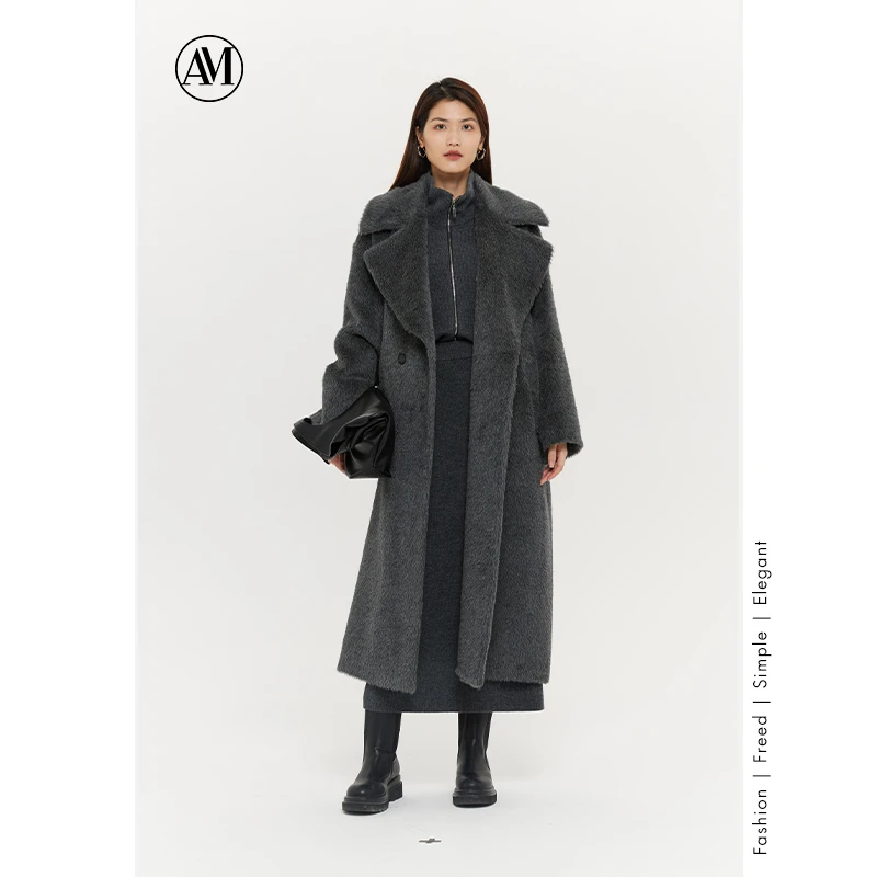 AM WEEKEND女装新款苏力珍珠灰羊驼毛大衣NDD001700