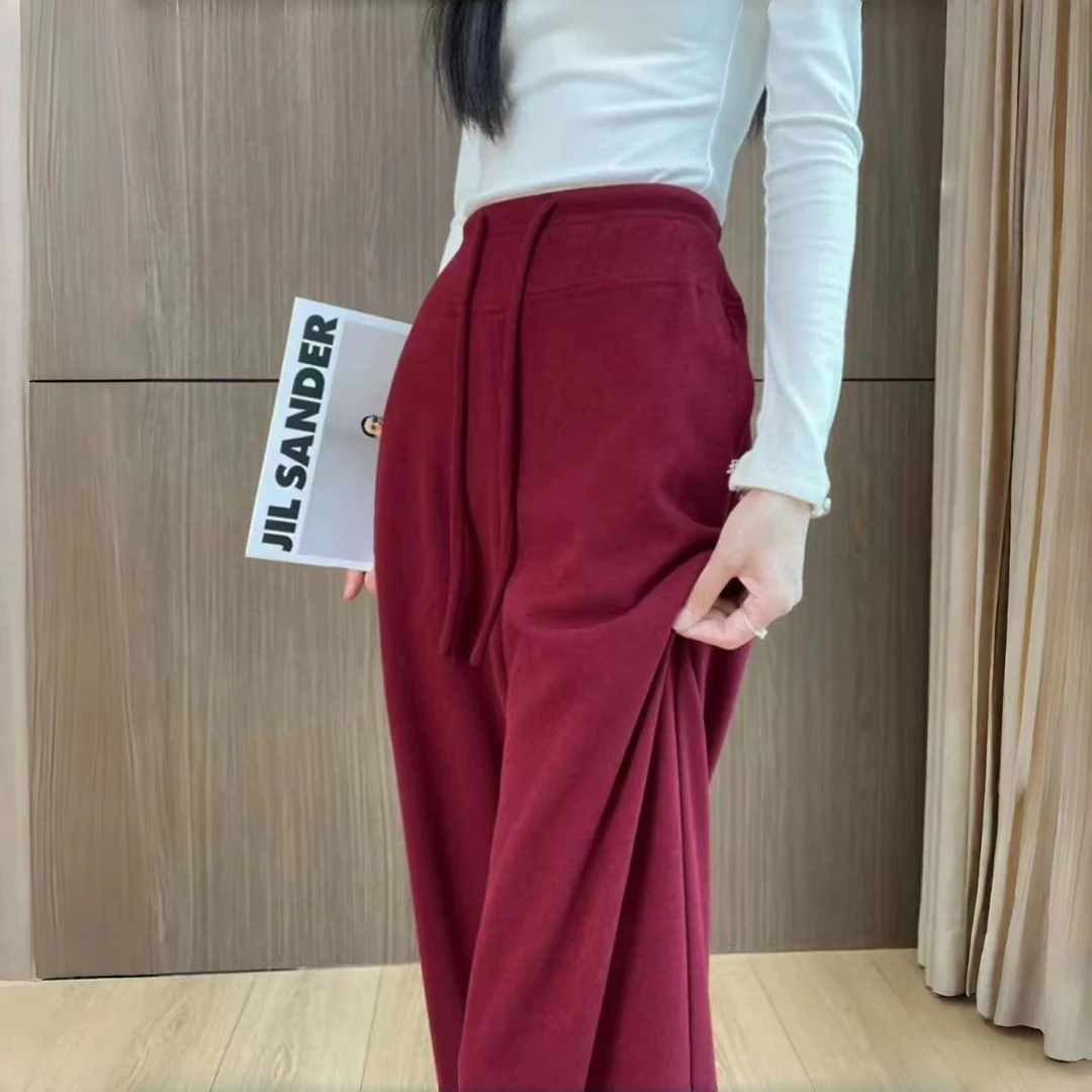 【秋季新品】桑蚕 丝绵羊毛高腰显瘦休闲长裤 女百搭垂感直筒休闲裤