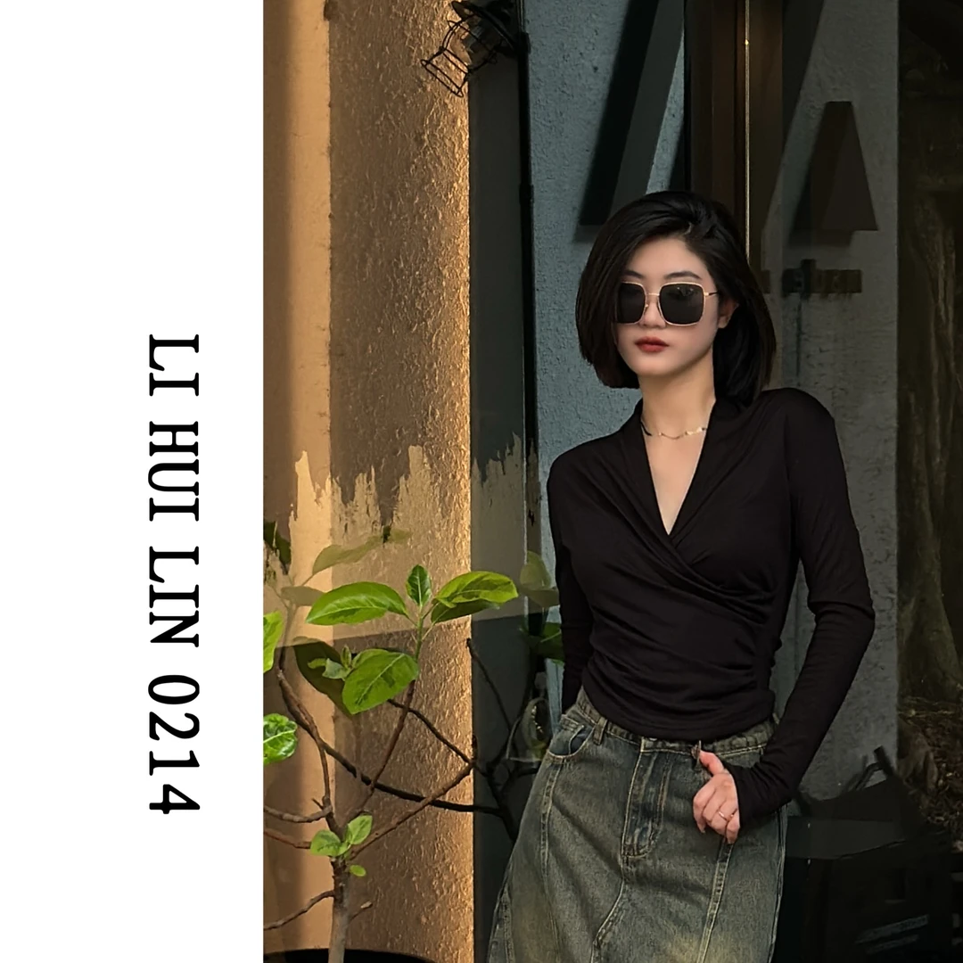 LIHUILIN/性感V领褶皱设计小衫