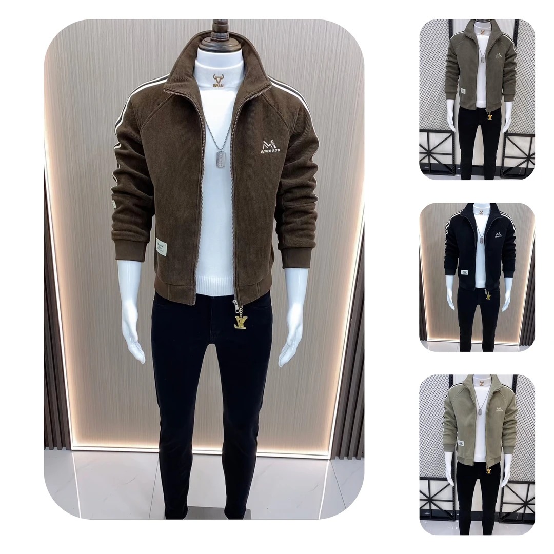 冬季加厚秋冬男套装男士时尚潮流百搭韩版修身短款立领休闲男外套