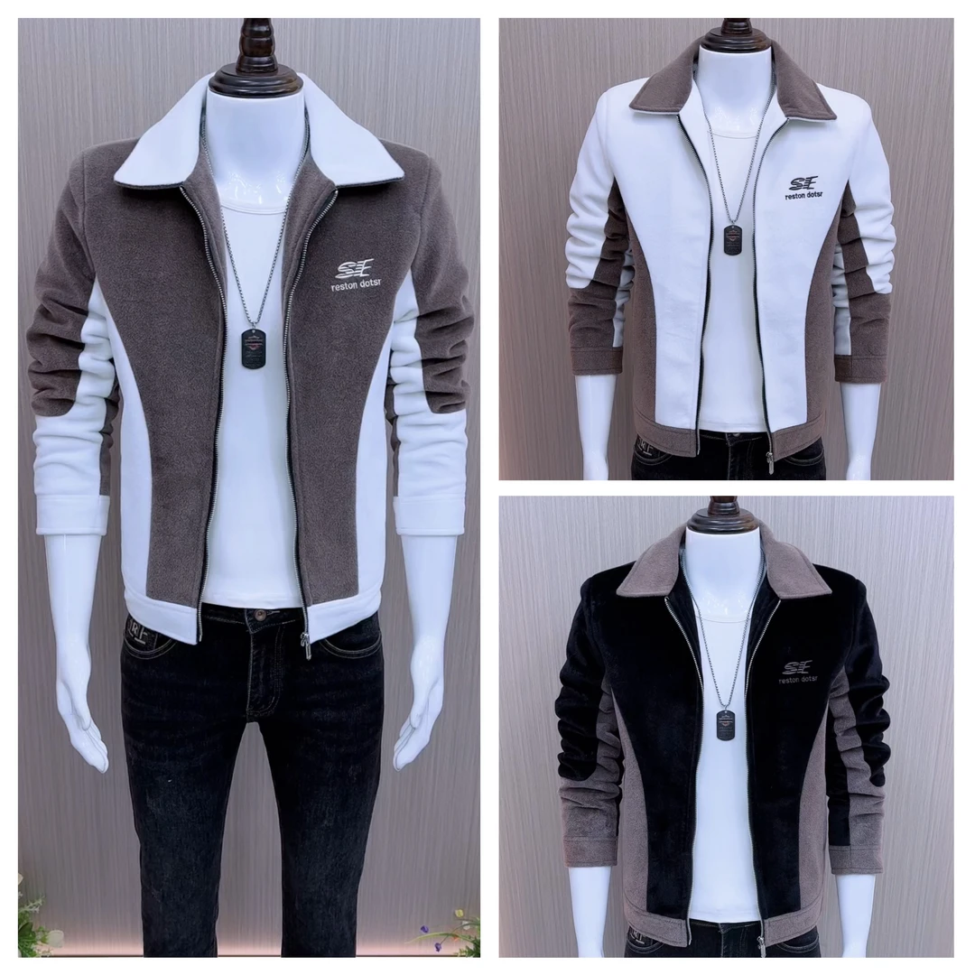 秋冬新款男士加绒加厚夹克休闲帅气翻领外套时尚潮流男装长袖上衣