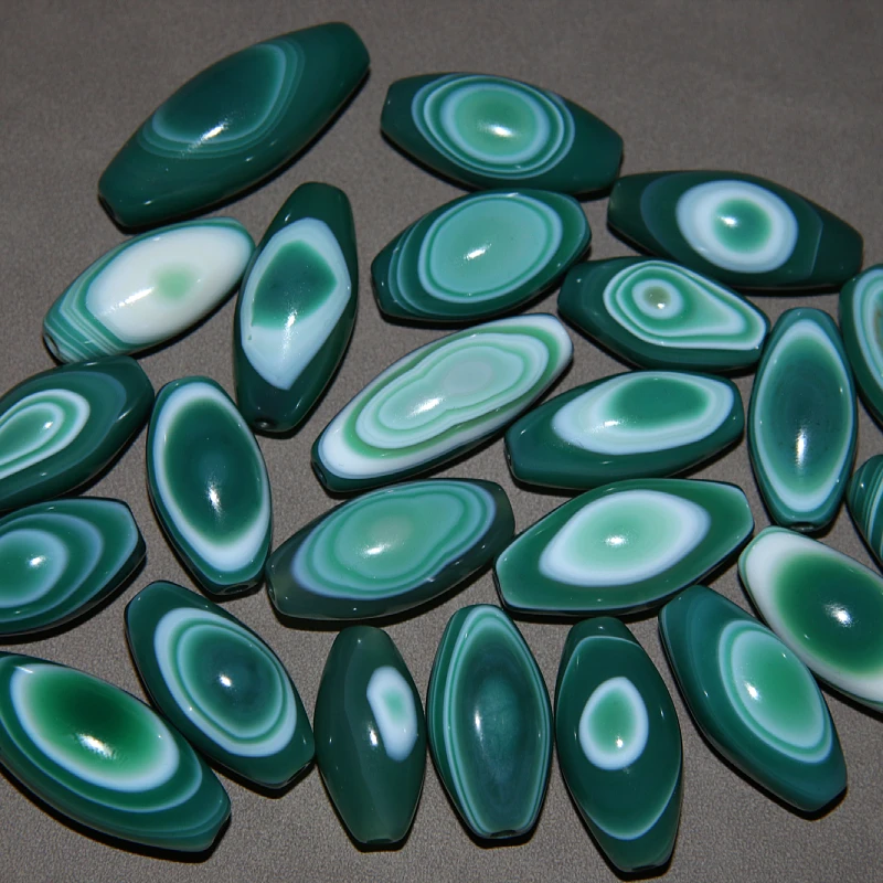 缠丝玛瑙光面绿色橄榄珠 小米珠颗颗有眼线条条纹 diy饰品吊坠