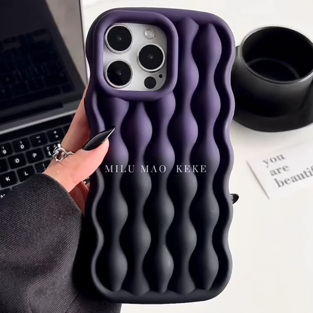 个性渐变立体波浪纹iPhone14promax手机壳苹果13新款12防摔11硅胶