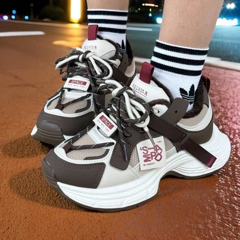 老爹鞋2024冬季新款时尚百搭保暖加绒棉鞋学生厚底鞋