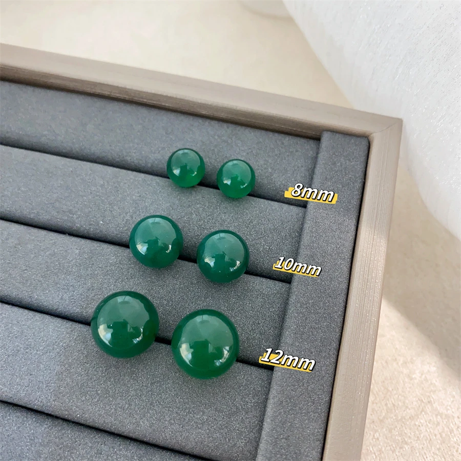 铜合金耳饰 复古绿色圆球耳环女新款优雅气质百搭耳钉耳饰925银针