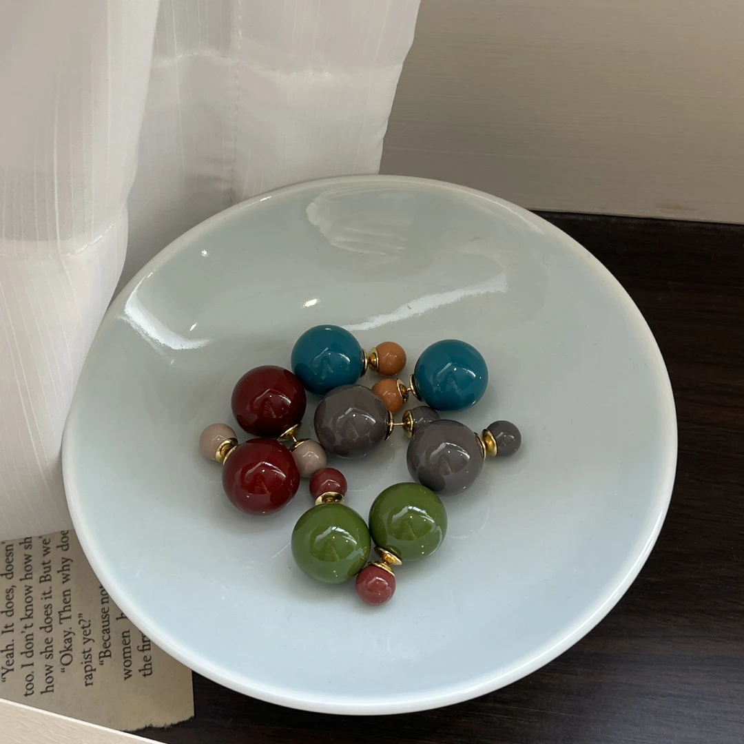 非金属亚克力耳饰 轻奢高级耳坠双圆球耳环大小球复古气质耳钉女