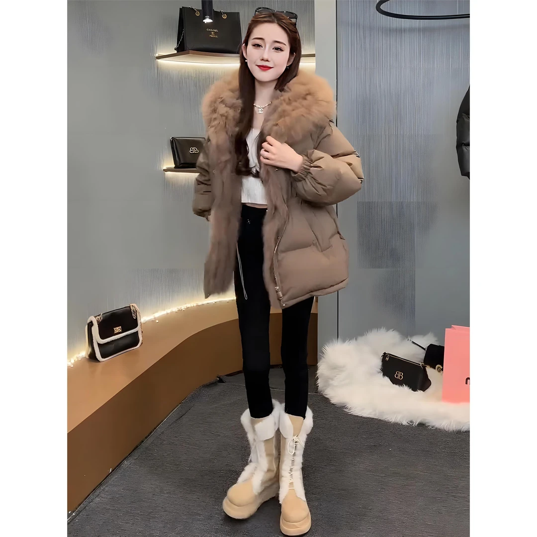 设计感皮草大毛领羽绒服女冬季2023新款收腰显瘦加厚白鸭绒外套
