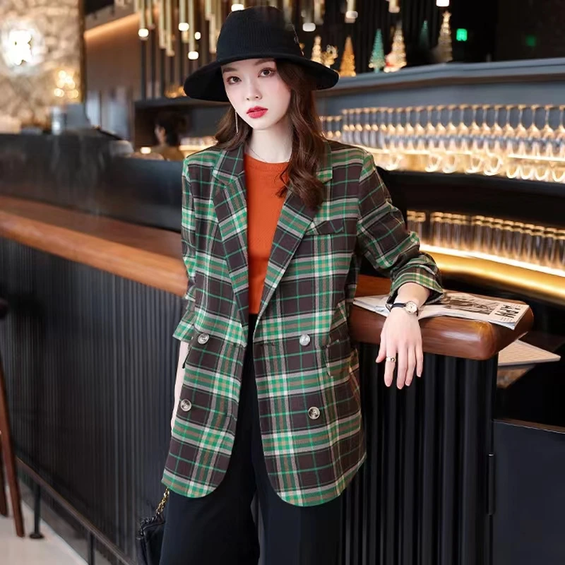 【红人上新】欧货春秋2024款欧伦风西装外套气质洋气时尚21071格子
