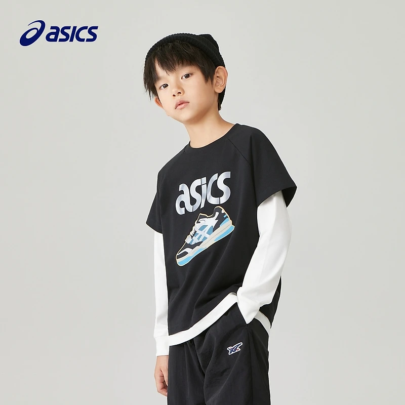 Asics亚瑟士儿童装春秋季新品男女童长袖T恤假两件333231003036
