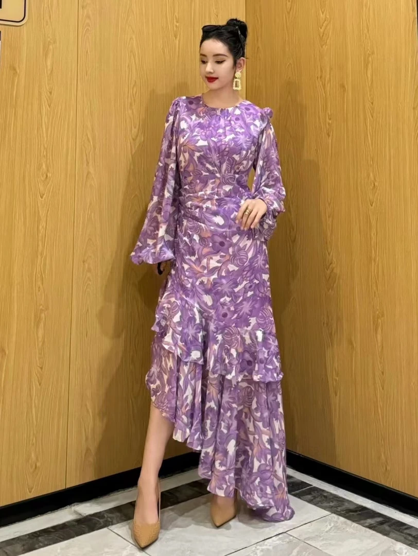 新款经典法式名媛气质高雅女神范时尚印花连衣裙 1269