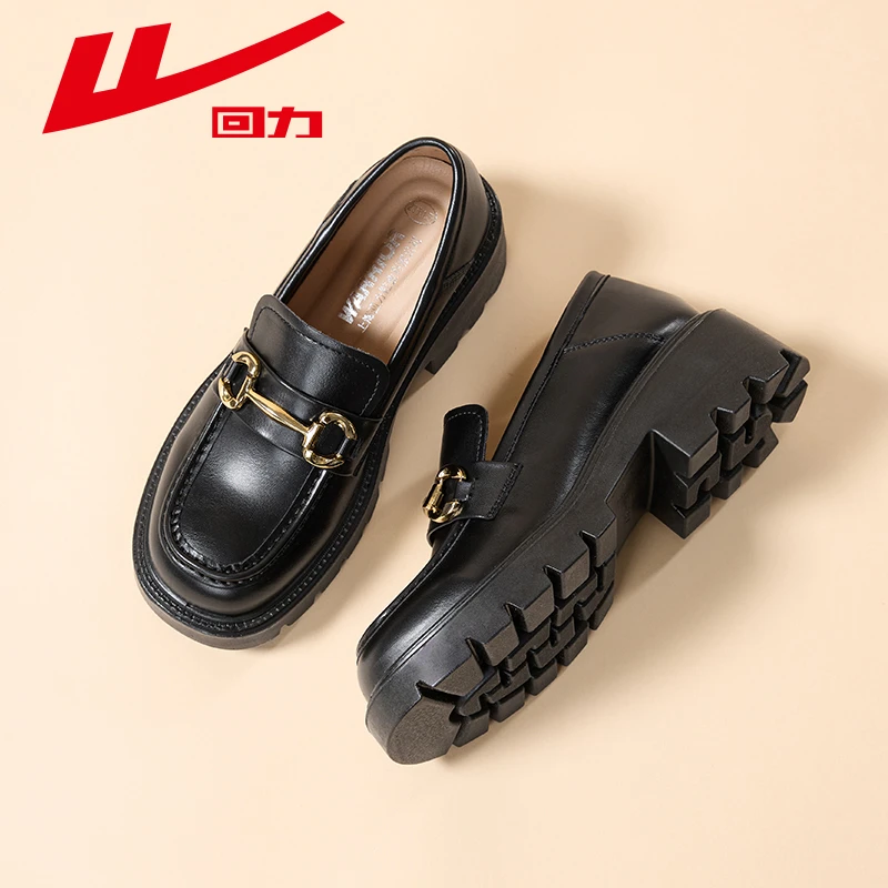 回力厚底乐福鞋2025新款高跟黑色小皮鞋秋季百搭玛丽珍鞋女款单鞋