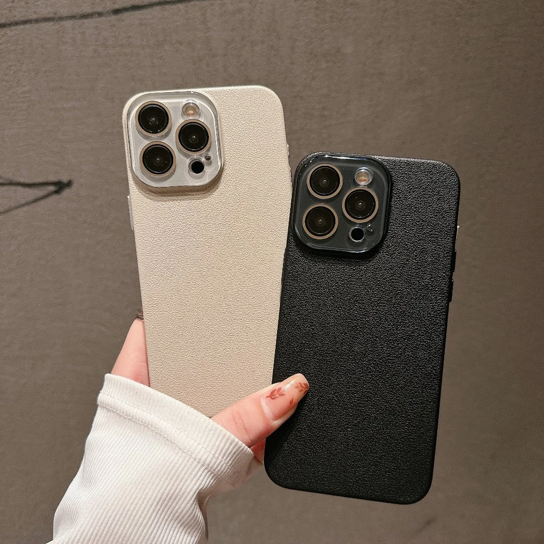 水晶护镜荔枝纹PC素皮自带镜头膜一体全包高档适用于苹果iPhone