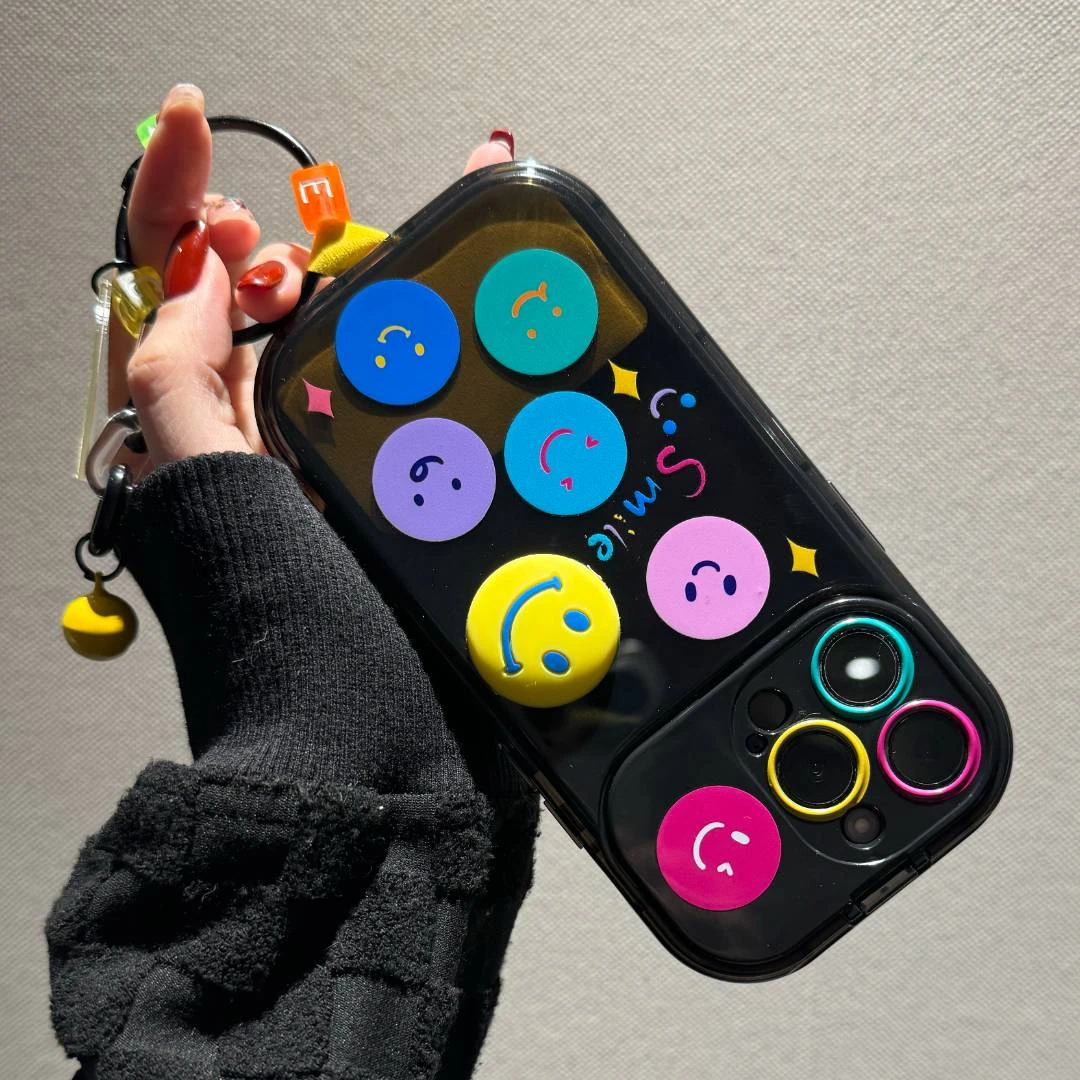 卡通立体情侣笑脸趣味化妆镜个性全包防摔手机壳适用苹果iPhone