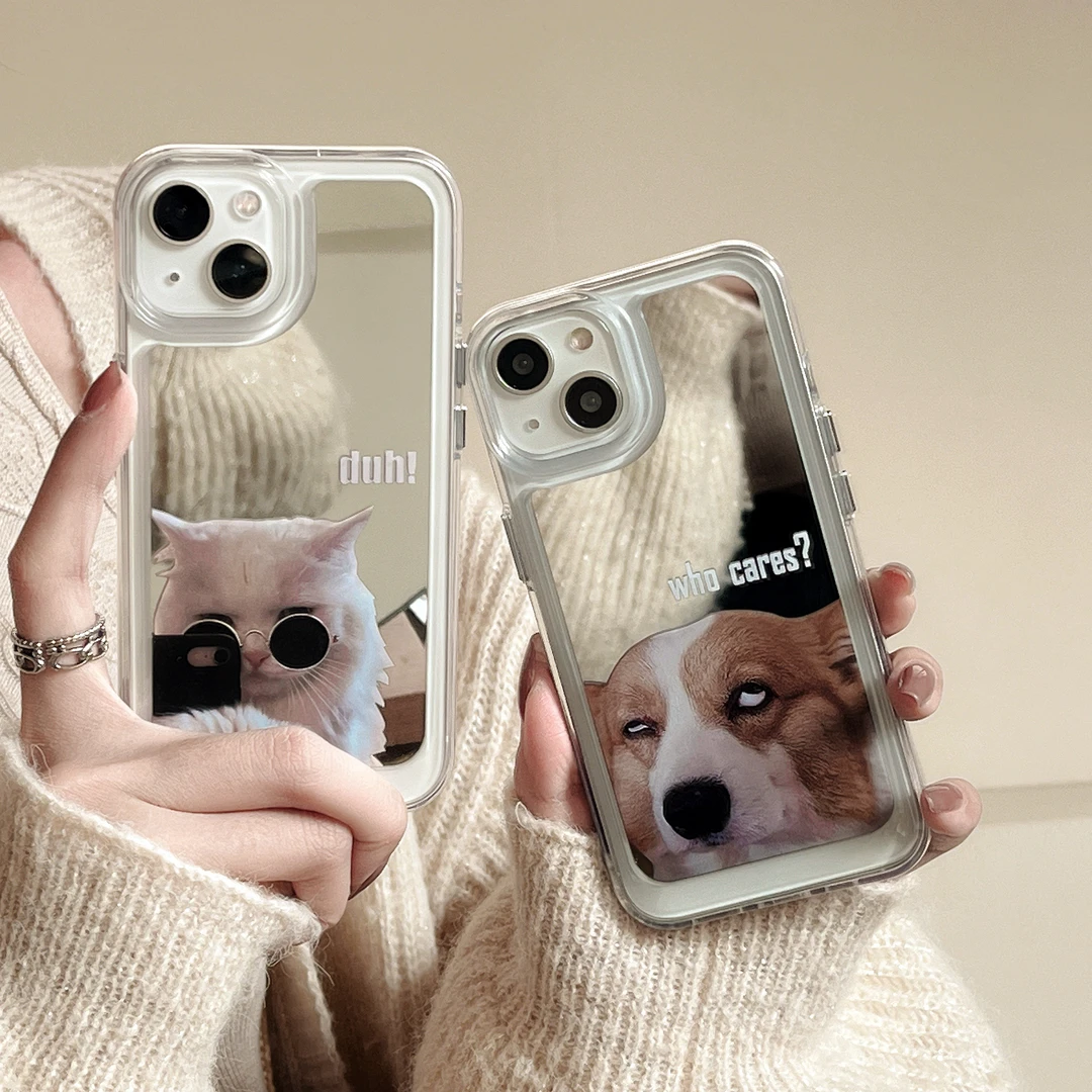 小众可爱个性潮流搞怪墨镜猫白眼狗镜面手机壳适用于苹果iPhone