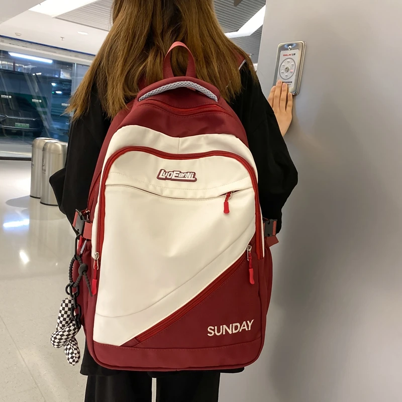 美式复古大容量旅行背包ins百搭书包女初中高中大学生双肩包男潮
