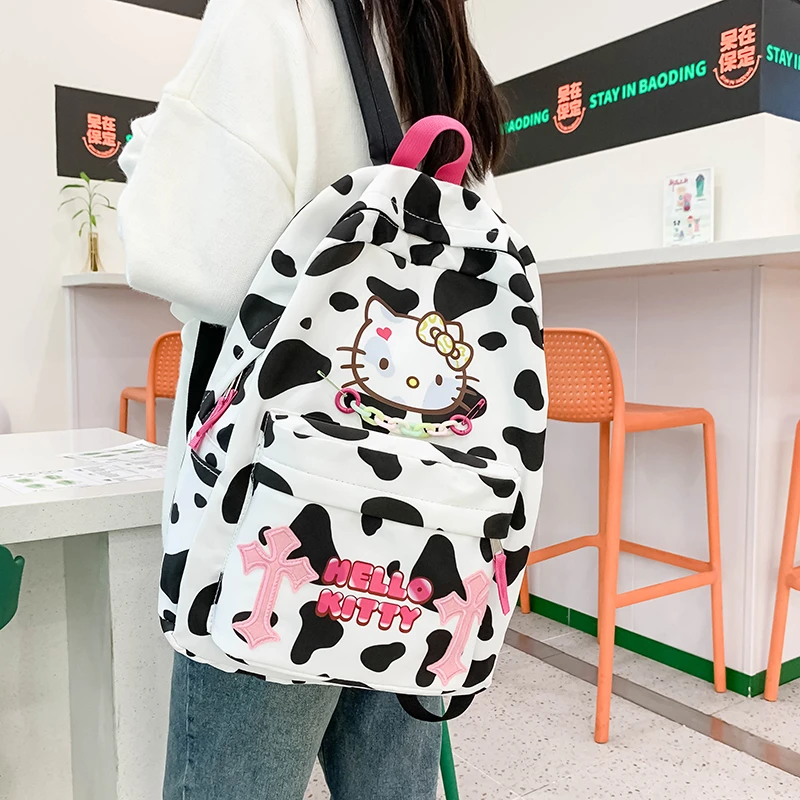 书包女2023新款HelloKitty奶纹豹纹双肩包ins软妹大容量学生背包