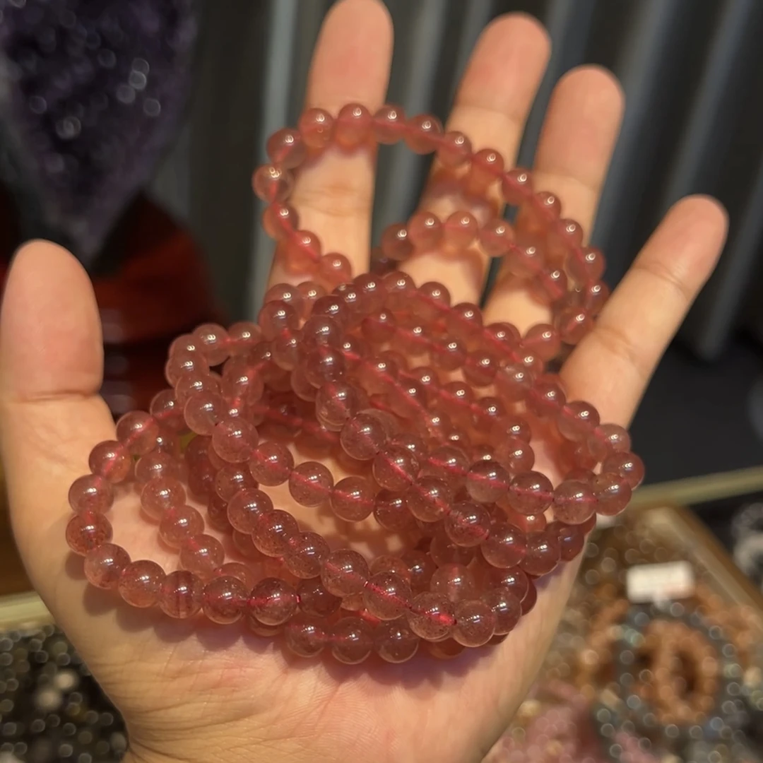 【红草莓】桃花款天然水晶手串手链DIY手工串饰品手链（默认微瑕)