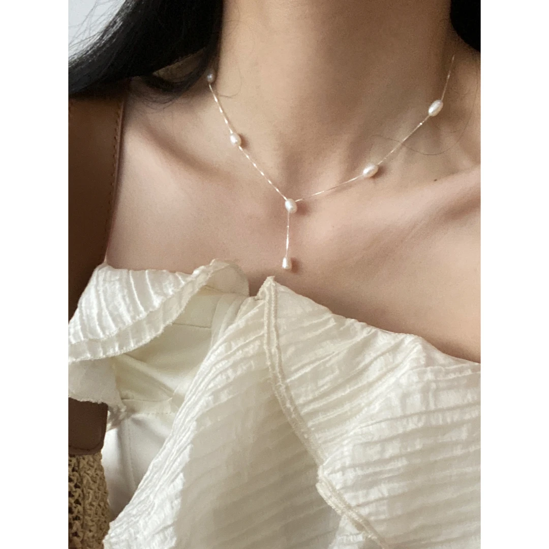 链子925银 瑞秋同款真珠女老友记925银耳环时尚大气流苏项链百搭