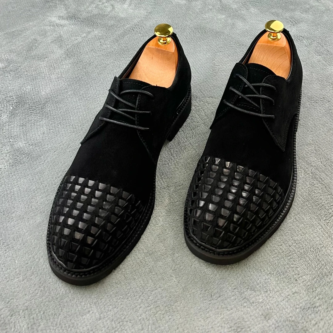 欧货高端男士皮鞋皮编磨砂时尚透气休闲鞋商务百搭系带潮流XD856