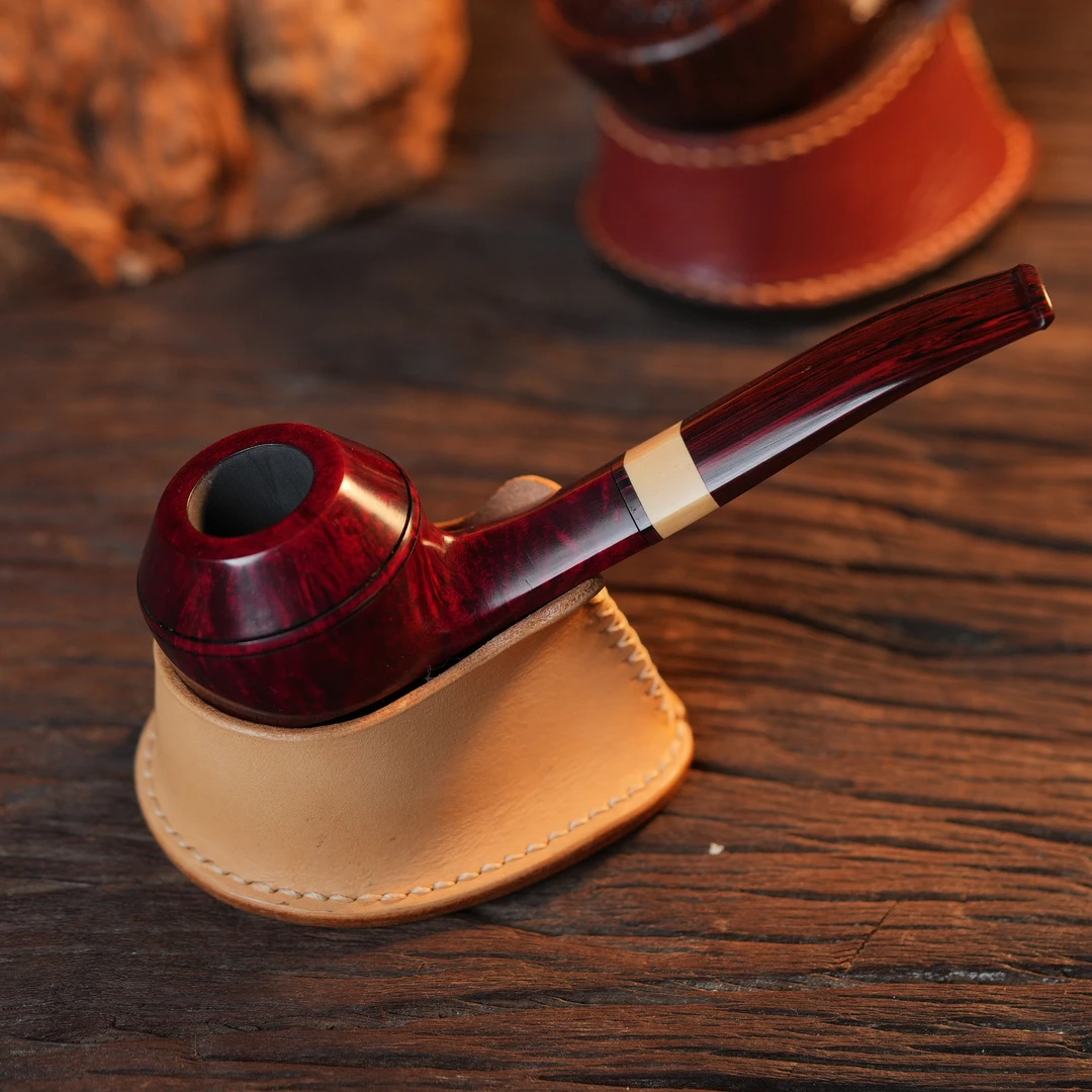 刺猬石楠木烟斗  扁杆牛头把件