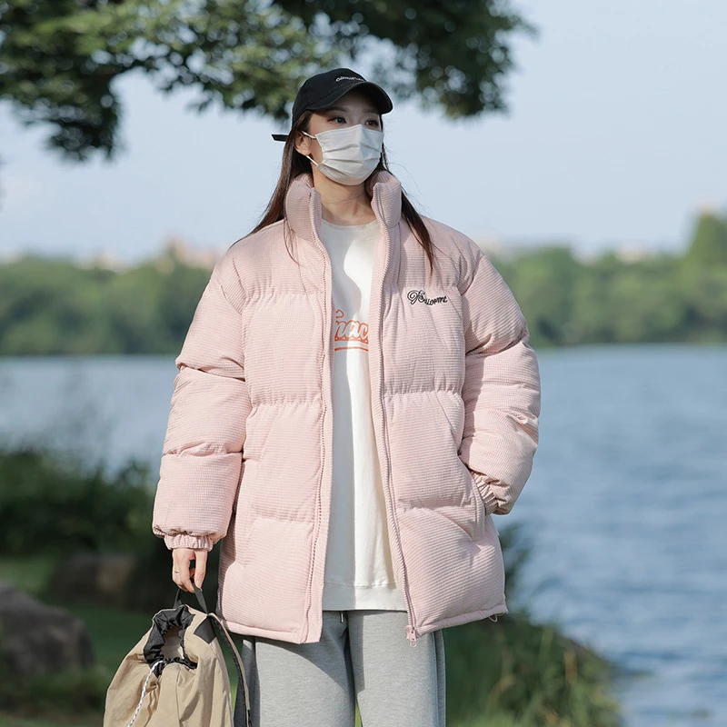 【肌理绒】冬季情侣保暖刺绣宽松加厚立领棉服休闲百搭外套